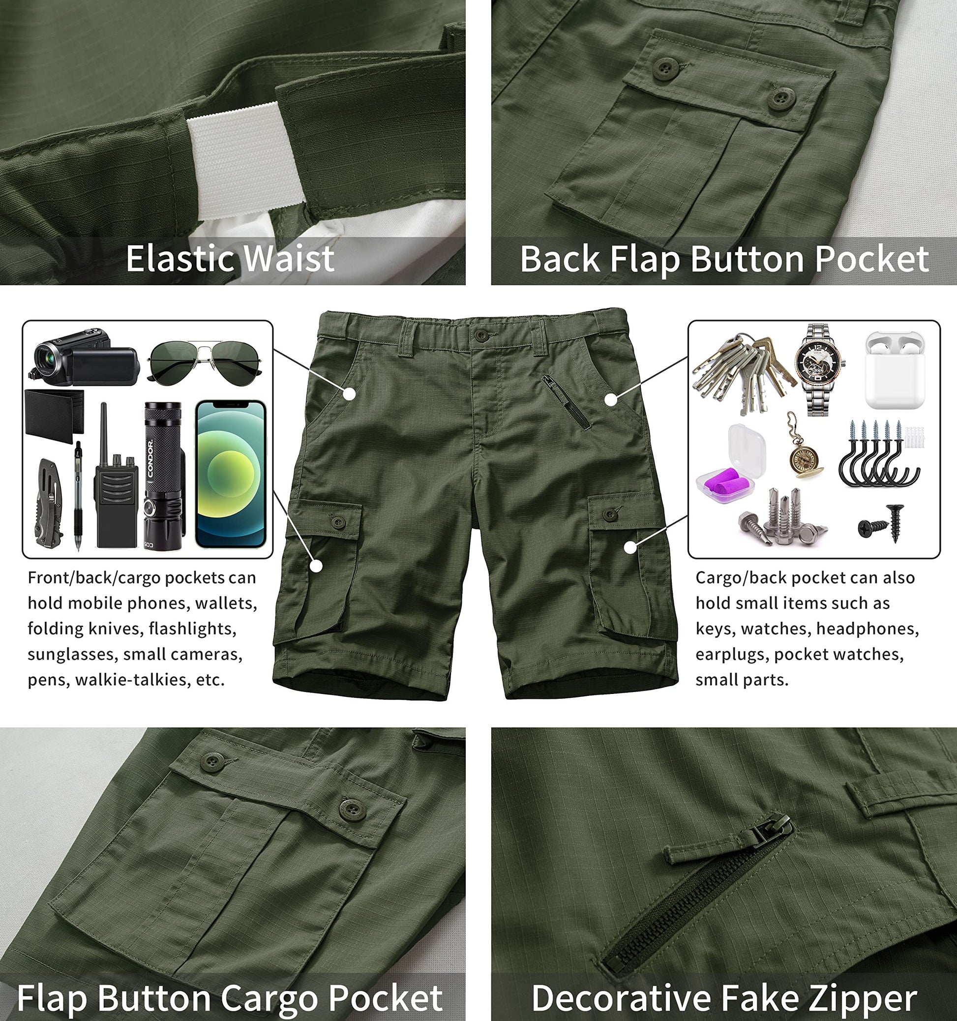 Men's Work Shorts, Cargo Werkshorts, Workwear Hiking Shorts with Utility Multi-Pocket