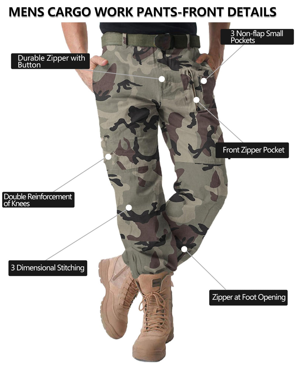 Cargo Pants for Men, Work Travel Casual Pants with Multi Zipper Pockets