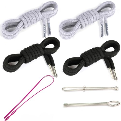 4 Pieces 53 Inches Drawstring Cords Replacement Drawstrings with Easy Threader for Sweatpants Shorts Pants Hoodies (Black, White)