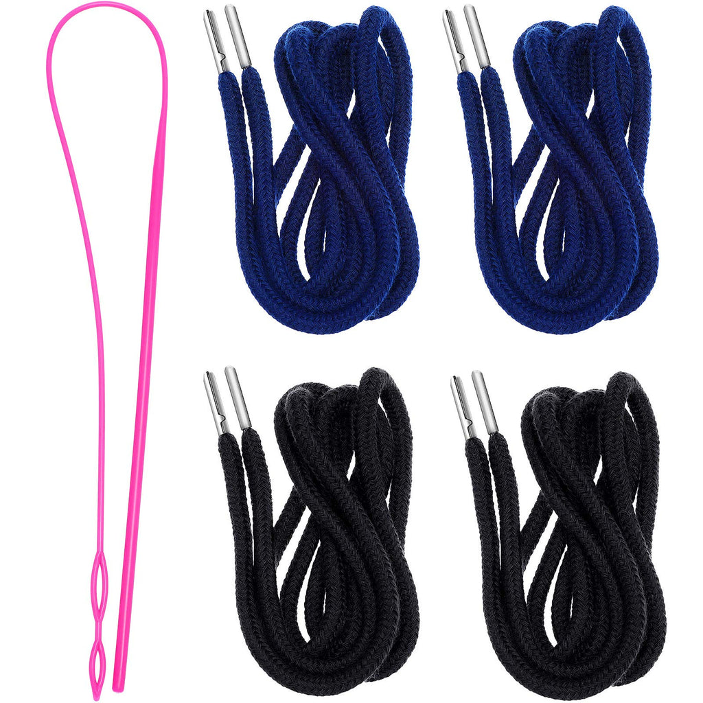 Drawstring Cords Replacement Drawstrings with Easy Threader for Sweatpants Shorts Pants Jackets Coats (Black, White)