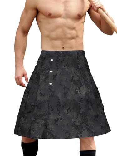 Men's Camo Scottish Outdoor Utility Kilt - 23" Length Pleated Tactical Irish Hybrid Kilt With Pockets