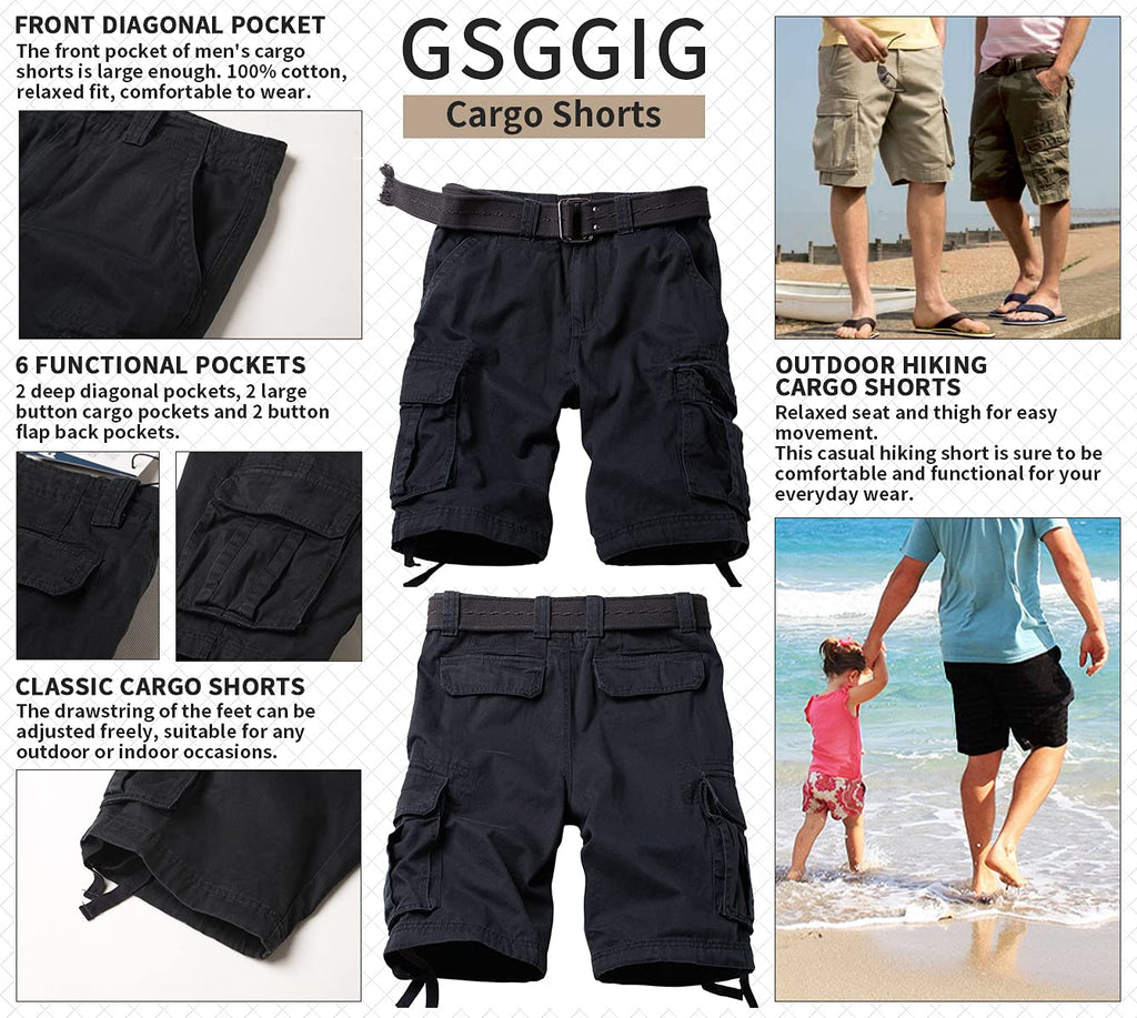 Mens Cargo Shorts Relaxed Fit Camo Casual Shorts Multi-Pocket Work Shorts with Pockets 11" Inseam