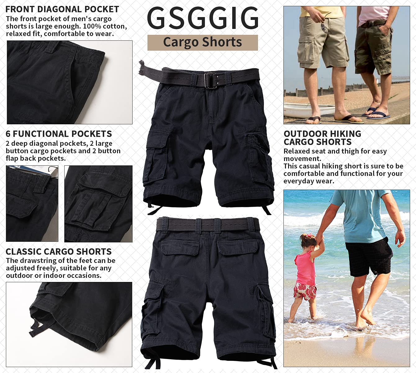 Mens Cargo Shorts Relaxed Fit Camo Casual Shorts Multi-Pocket Work Shorts with Pockets 11" Inseam