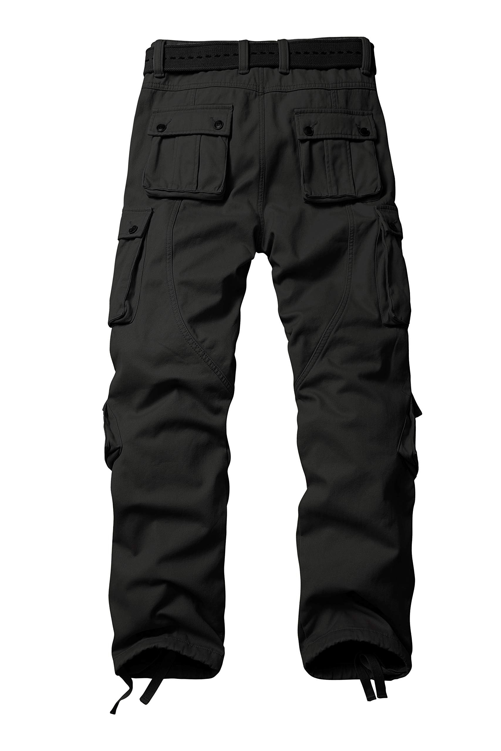 Men's Fleece Lined Hiking Pants, Winter Camo Cargo Pants Army Casual Work Ski Pants for Men with 8 Pockets No Belt