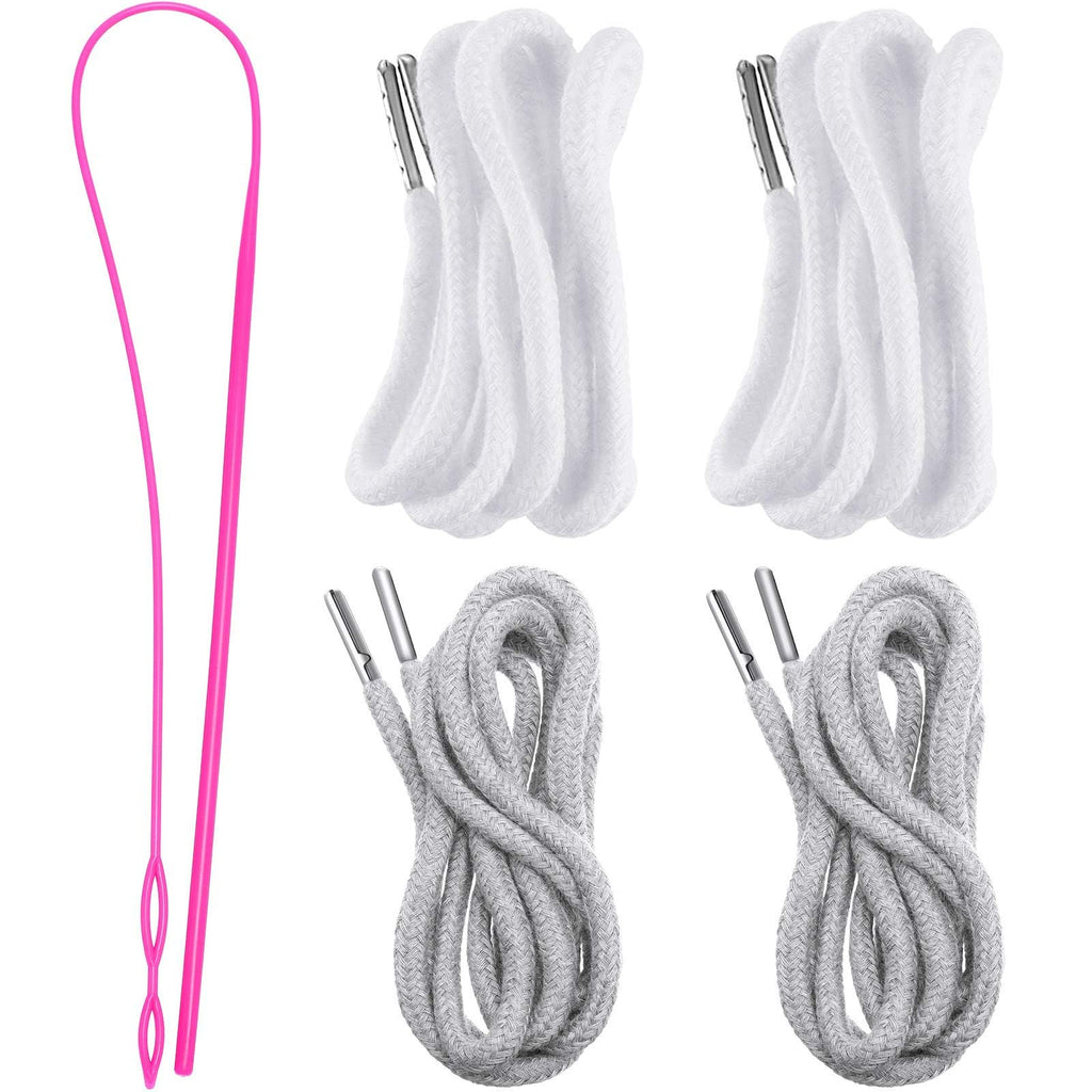 Drawstring Cords Replacement Drawstrings with Easy Threader for Sweatpants Shorts Pants Jackets Coats (Black, White)
