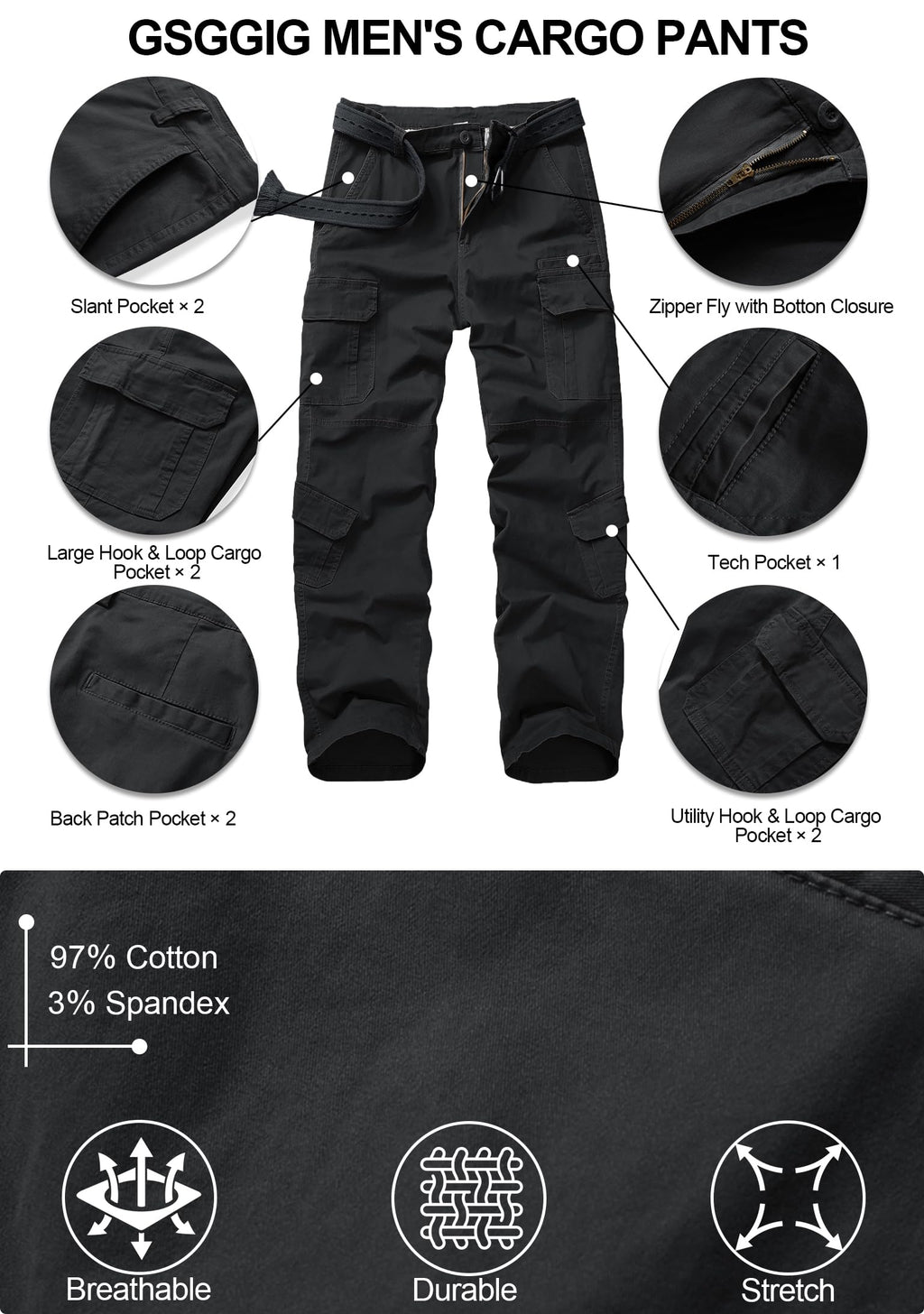 Hiking Pants Men Camo Cargo Pants Outdoor Construction Work Pants with Multi Pocket