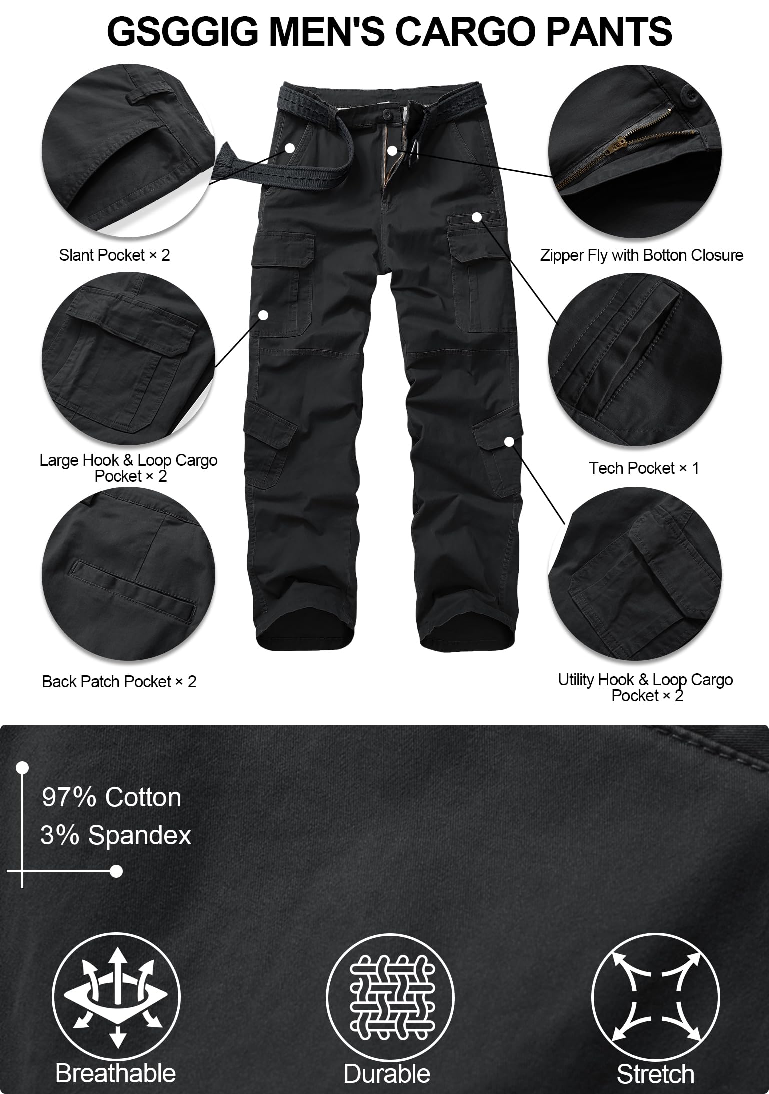 Hiking Pants Men Camo Cargo Pants Outdoor Construction Work Pants with Multi Pocket