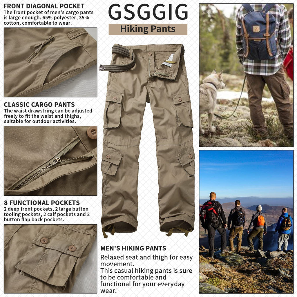 Men's Outdoor Hiking Pants, Tactical Pants Lightweight Casual Work Ripstop Cargo Pants for Men with Pockets
