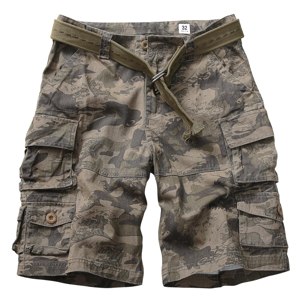 Cargo Short for Men Relaxed Fit Camo Outdoor Hiking Work Cotton Casual Shorts with 9 Pockets No Belt