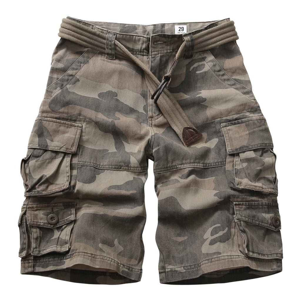 Cargo Short for Men Relaxed Fit Camo Outdoor Hiking Work Cotton Casual Shorts with 9 Pockets No Belt