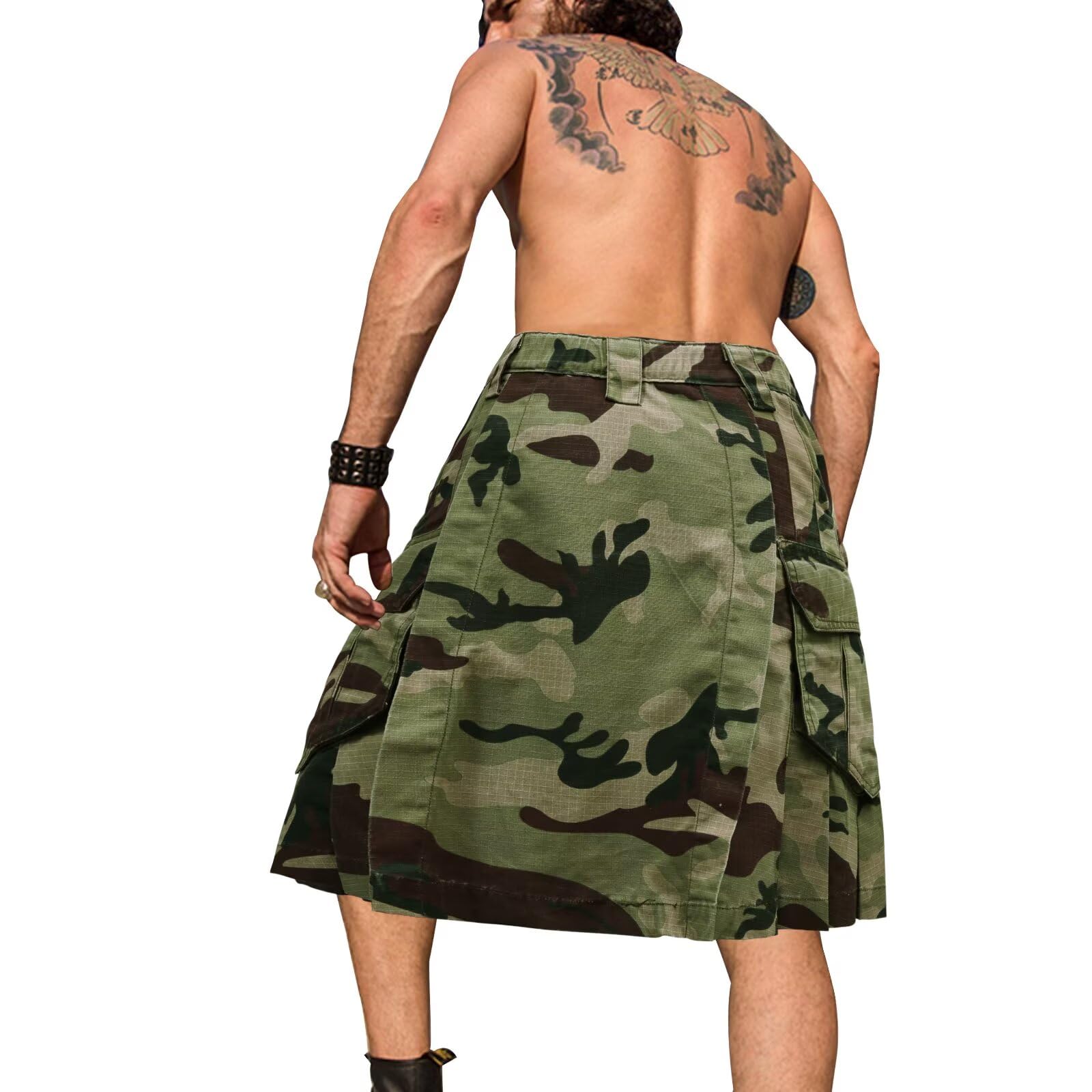 Men's Camo Scottish Outdoor Utility Kilt - 23" Length Pleated Tactical Irish Hybrid Kilt With Pockets