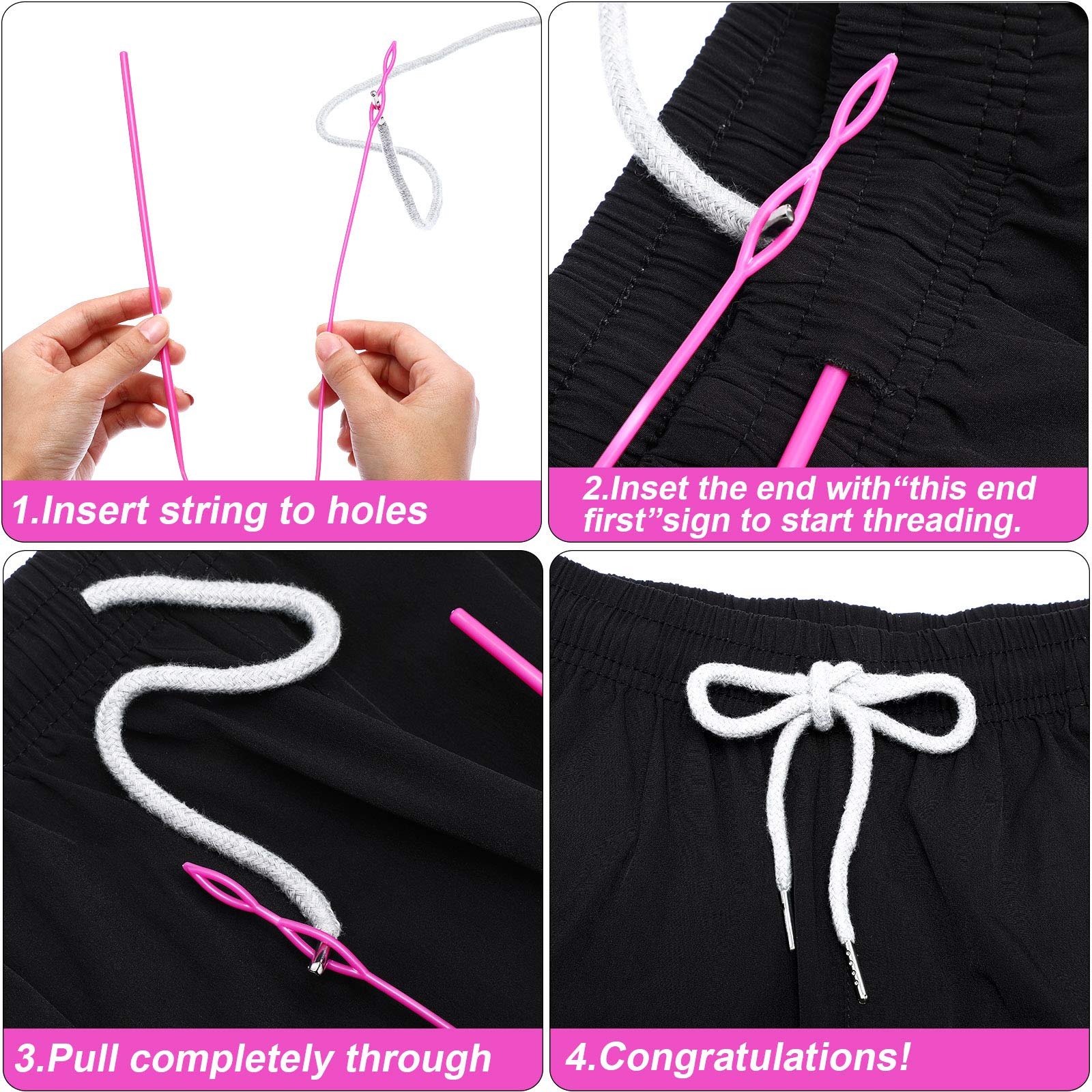 Drawstring Cords Replacement Drawstrings with Easy Threader for Sweatpants Shorts Pants Jackets Coats (Black, White)