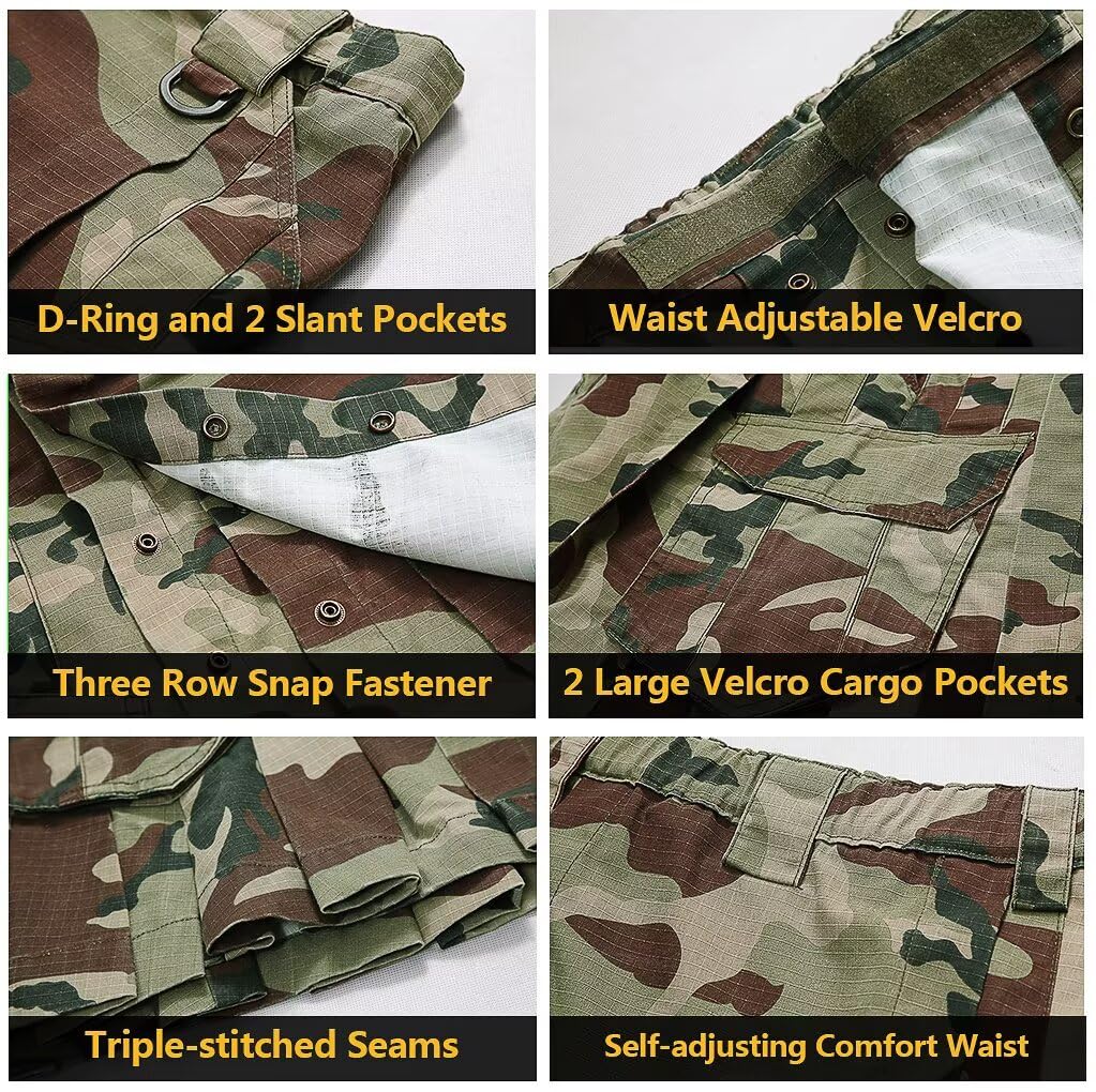 Men's Camo Scottish Outdoor Utility Kilt - 23" Length Pleated Tactical Irish Hybrid Kilt With Pockets