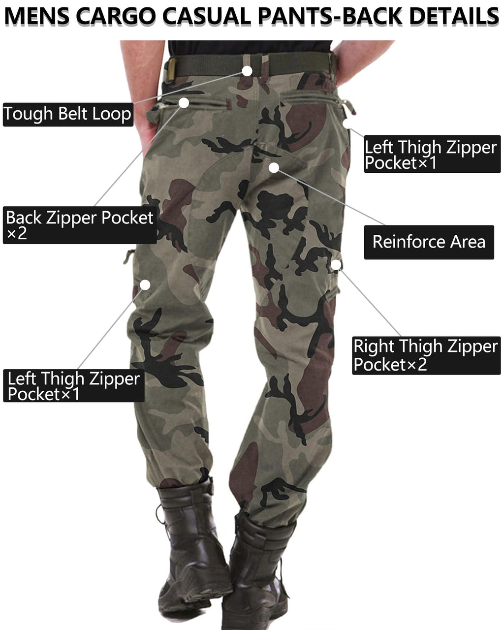 Cargo Pants for Men, Work Travel Casual Pants with Multi Zipper Pockets