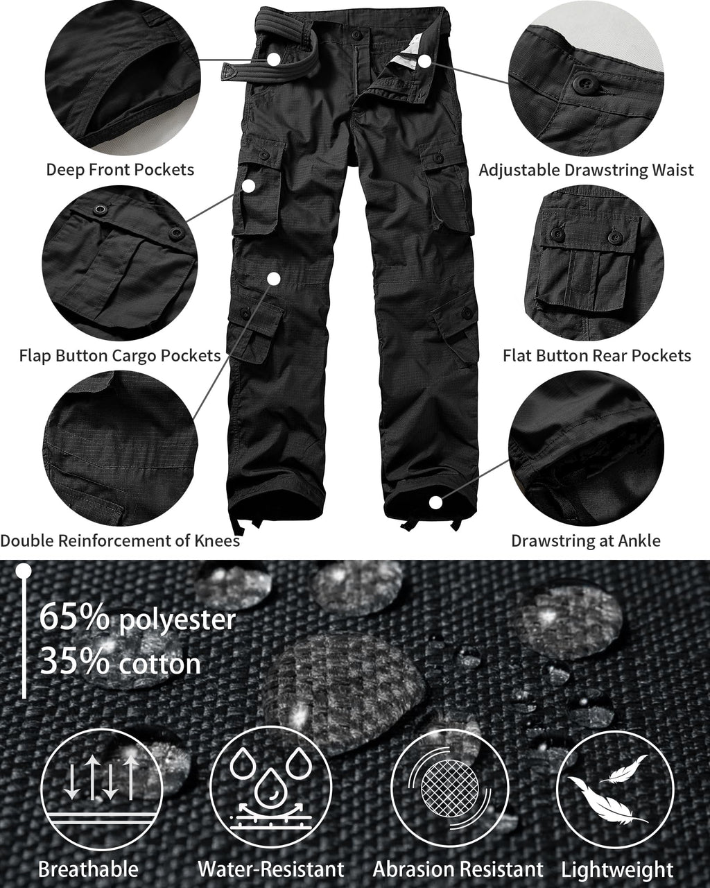 Men's Outdoor Hiking Pants, Tactical Pants Lightweight Casual Work Ripstop Cargo Pants for Men with Pockets