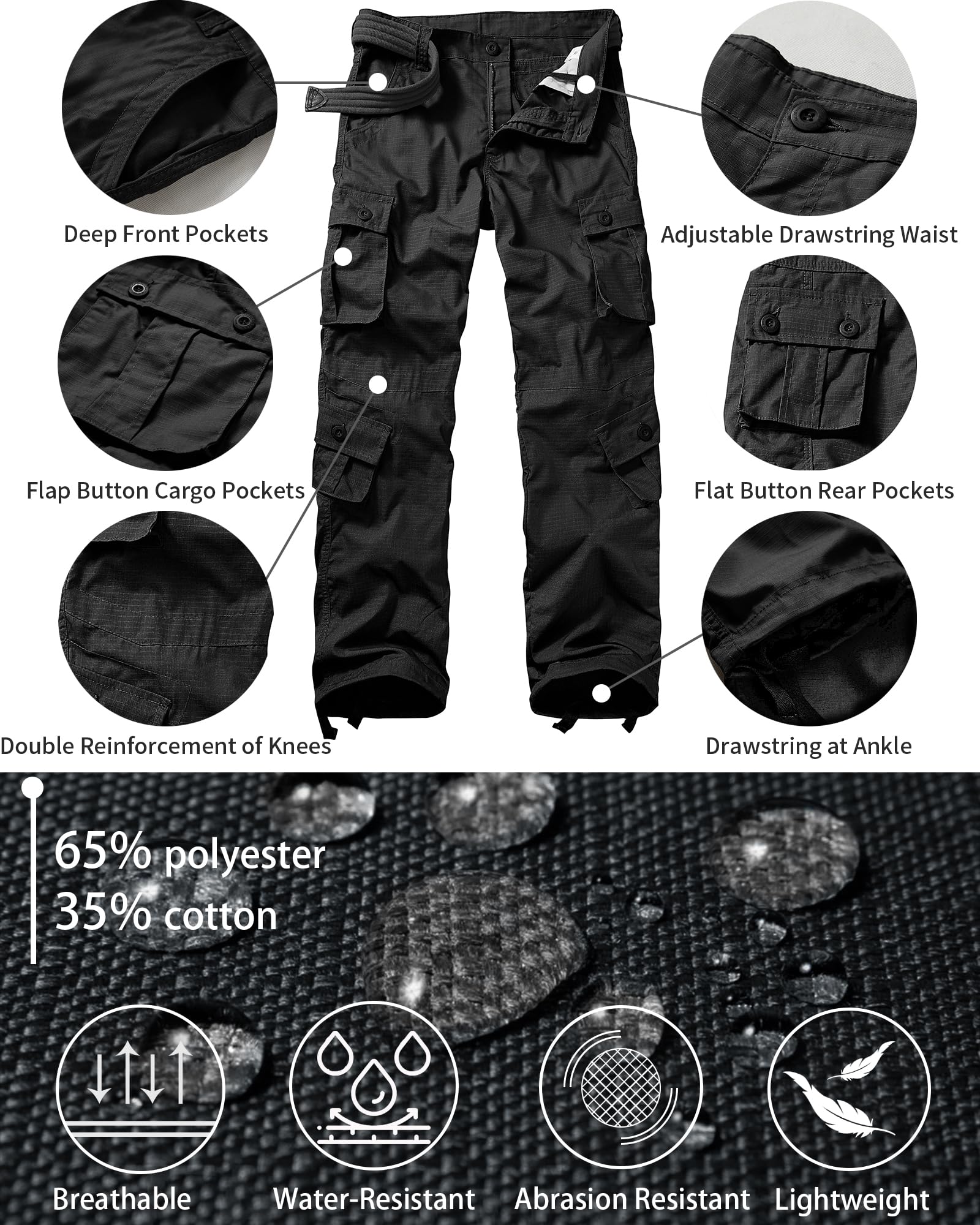 Men's Outdoor Hiking Pants, Tactical Pants Lightweight Casual Work Ripstop Cargo Pants for Men with Pockets