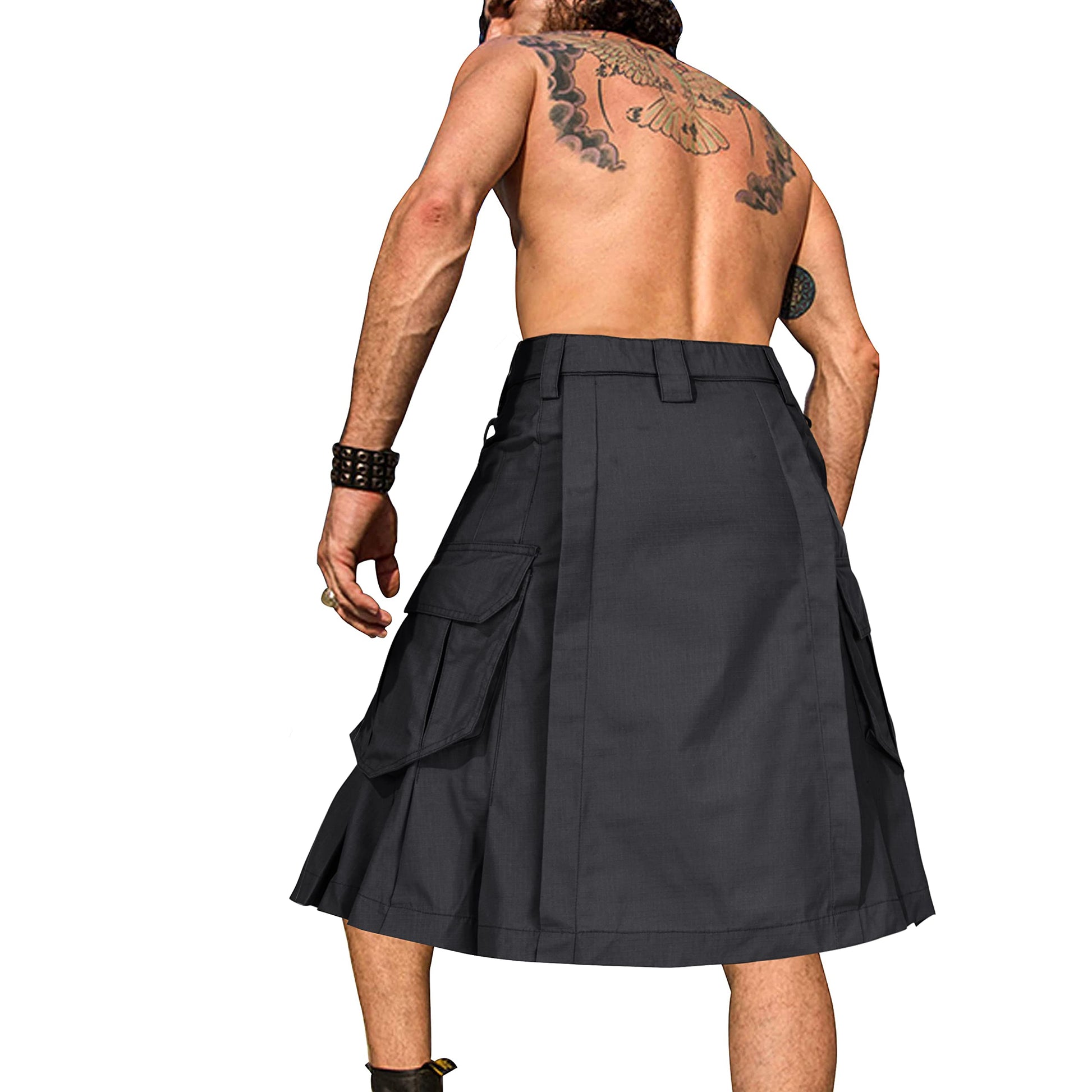 Men's Camo Scottish Outdoor Utility Kilt - 23" Length Pleated Tactical Irish Hybrid Kilt With Pockets