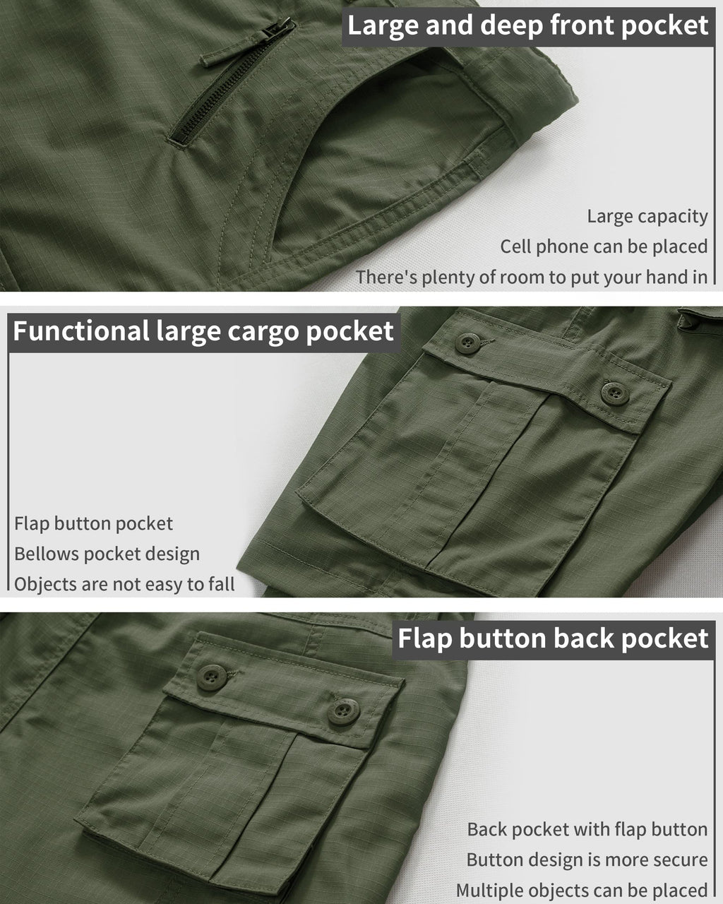 Men's Work Shorts, Cargo Werkshorts, Workwear Hiking Shorts with Utility Multi-Pocket