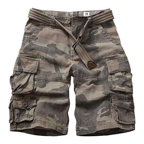Cargo Short for Men Relaxed Fit Camo Outdoor Hiking Work Cotton Casual Shorts with 9 Pockets No Belt