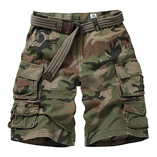 Cargo Short for Men Relaxed Fit Camo Outdoor Hiking Work Cotton Casual Shorts with 9 Pockets No Belt