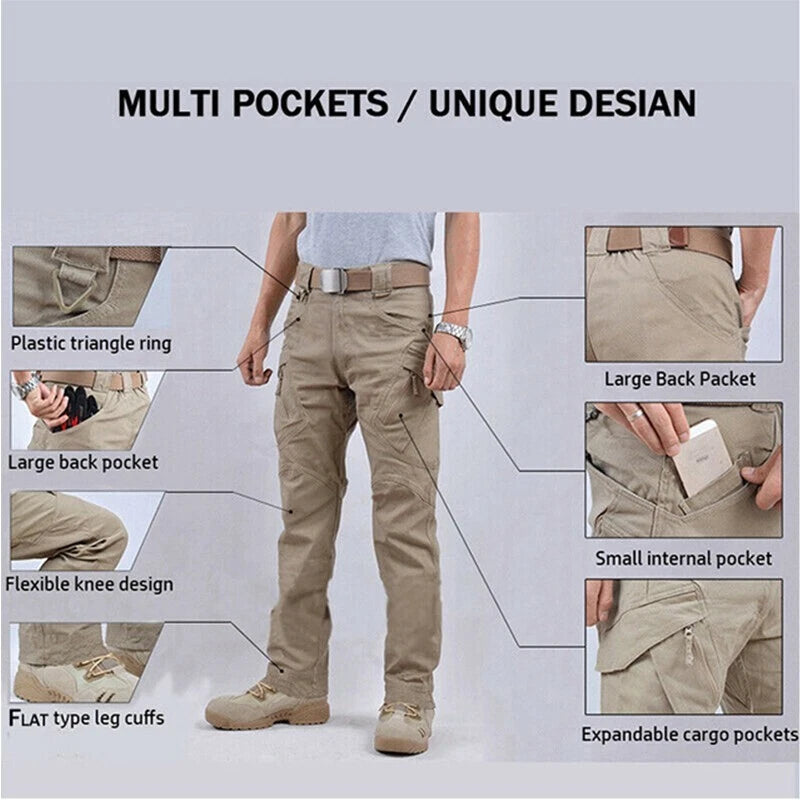 Tactical Mens Cargo Pants Waterproof Work Pants Outdoor Hiking Combat Trousers