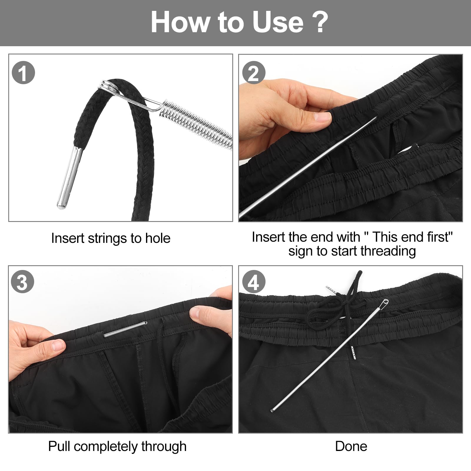 8PCS Drawstring Cord, Replacement Drawstring for Sweatpants, 57 Inch Drawstrings Replacement with Easy Threaders, Draw Strings for Shorts Pants Jackets Coats Hoodies (Black, White)