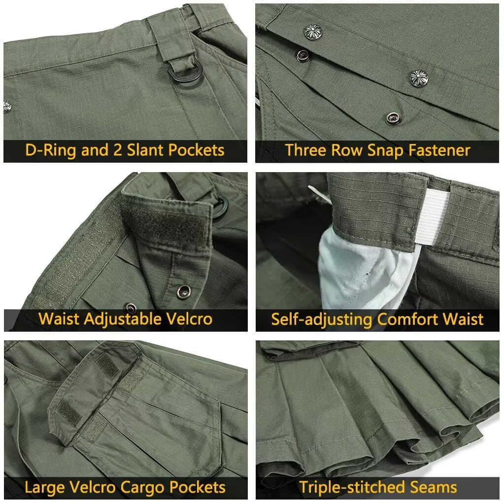 Men's Camo Scottish Outdoor Utility Kilt - 23" Length Pleated Tactical Irish Hybrid Kilt With Pockets