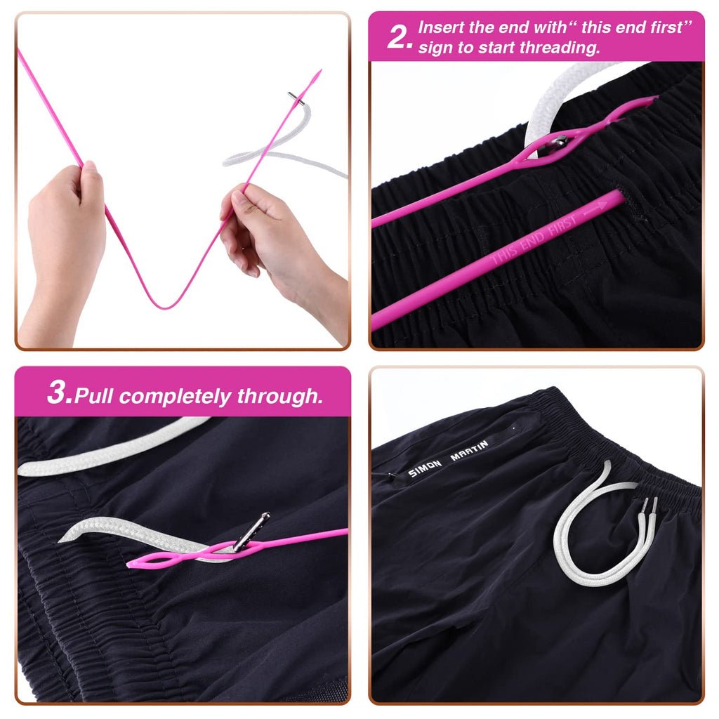 Drawstring Cords Replacement Drawstrings with Easy Threader for Sweatpants Shorts Pants Jackets Coats (Black, White)