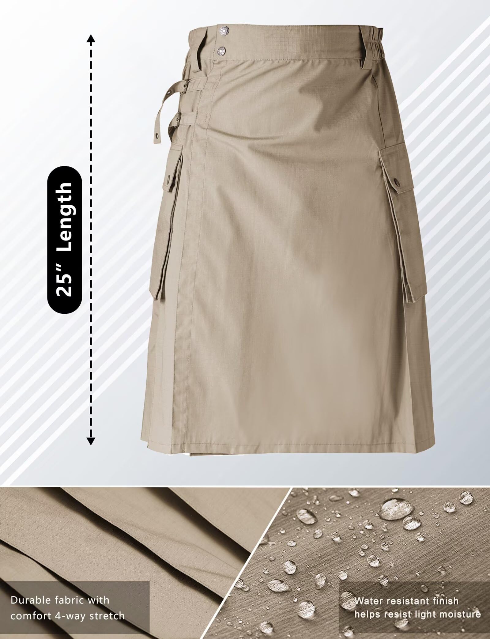 Men's Camo Scottish Outdoor Utility Kilt - 23" Length Pleated Tactical Irish Hybrid Kilt With Pockets