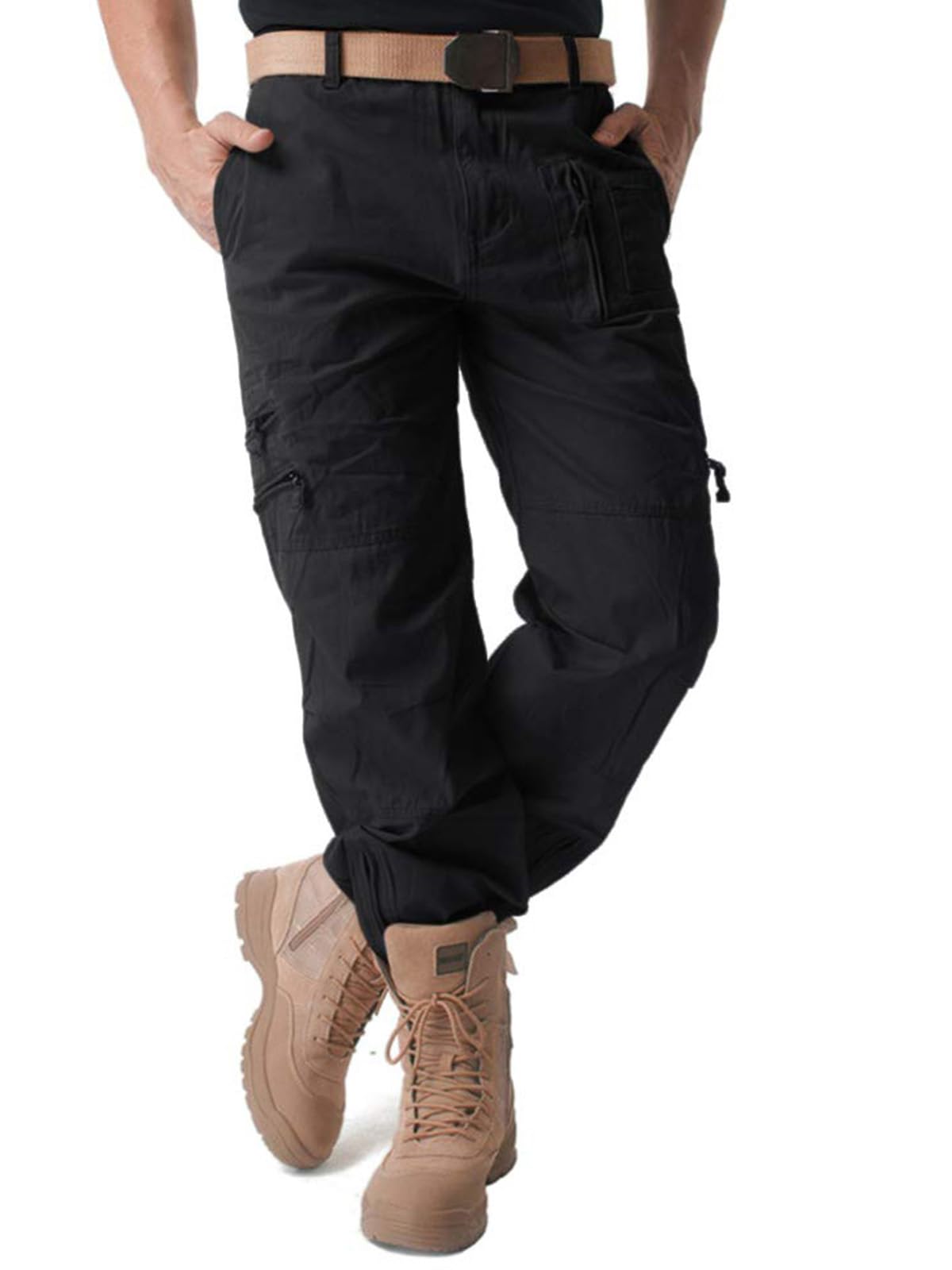 Cargo Pants for Men, Work Travel Casual Pants with Multi Zipper Pockets