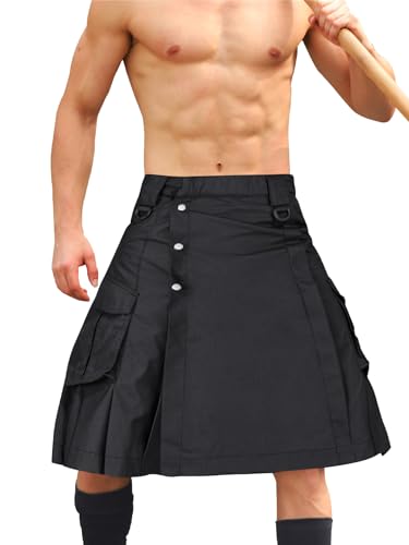 Men's Camo Scottish Outdoor Utility Kilt - 23" Length Pleated Tactical Irish Hybrid Kilt With Pockets