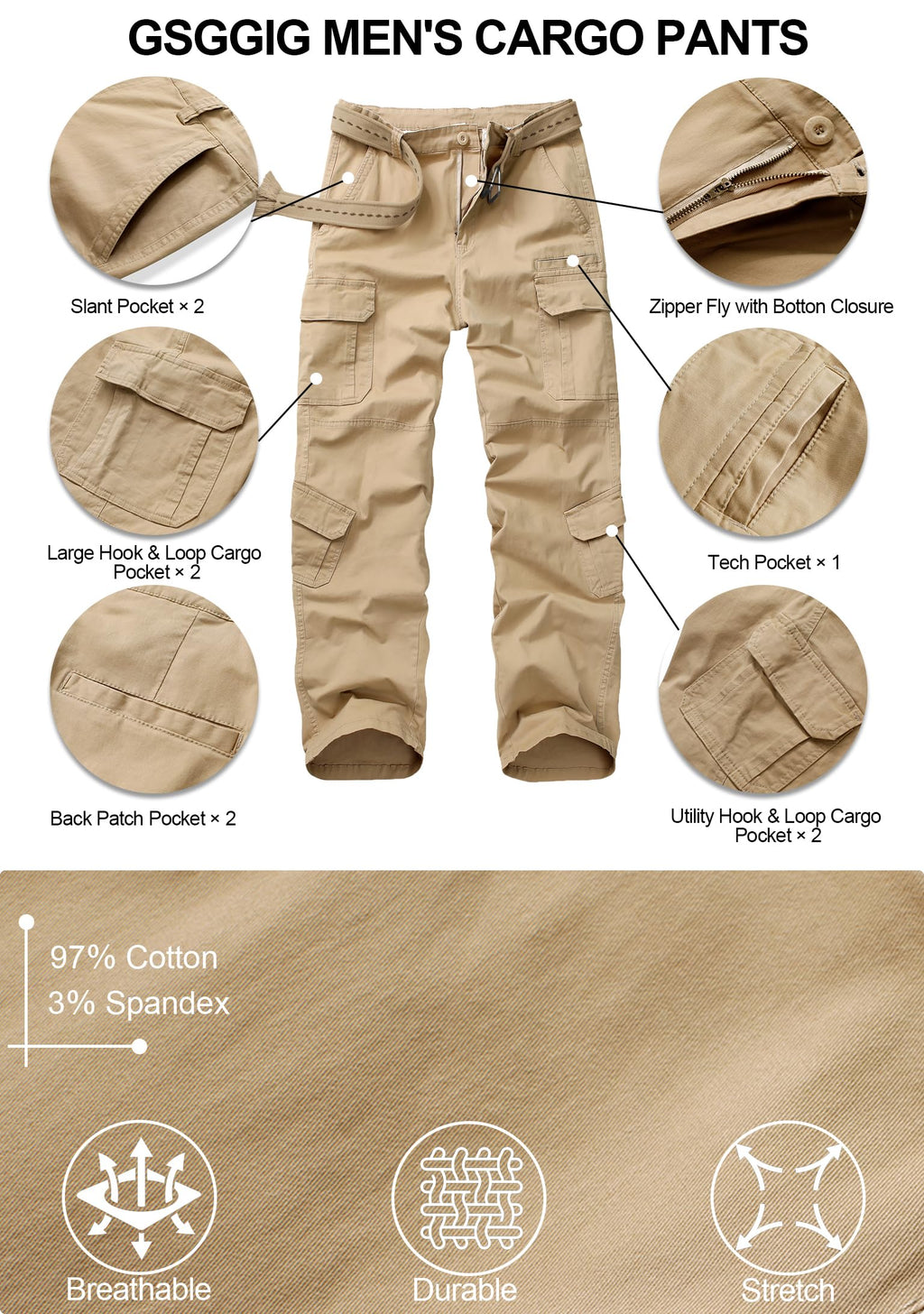 Hiking Pants Men Camo Cargo Pants Outdoor Construction Work Pants with Multi Pocket
