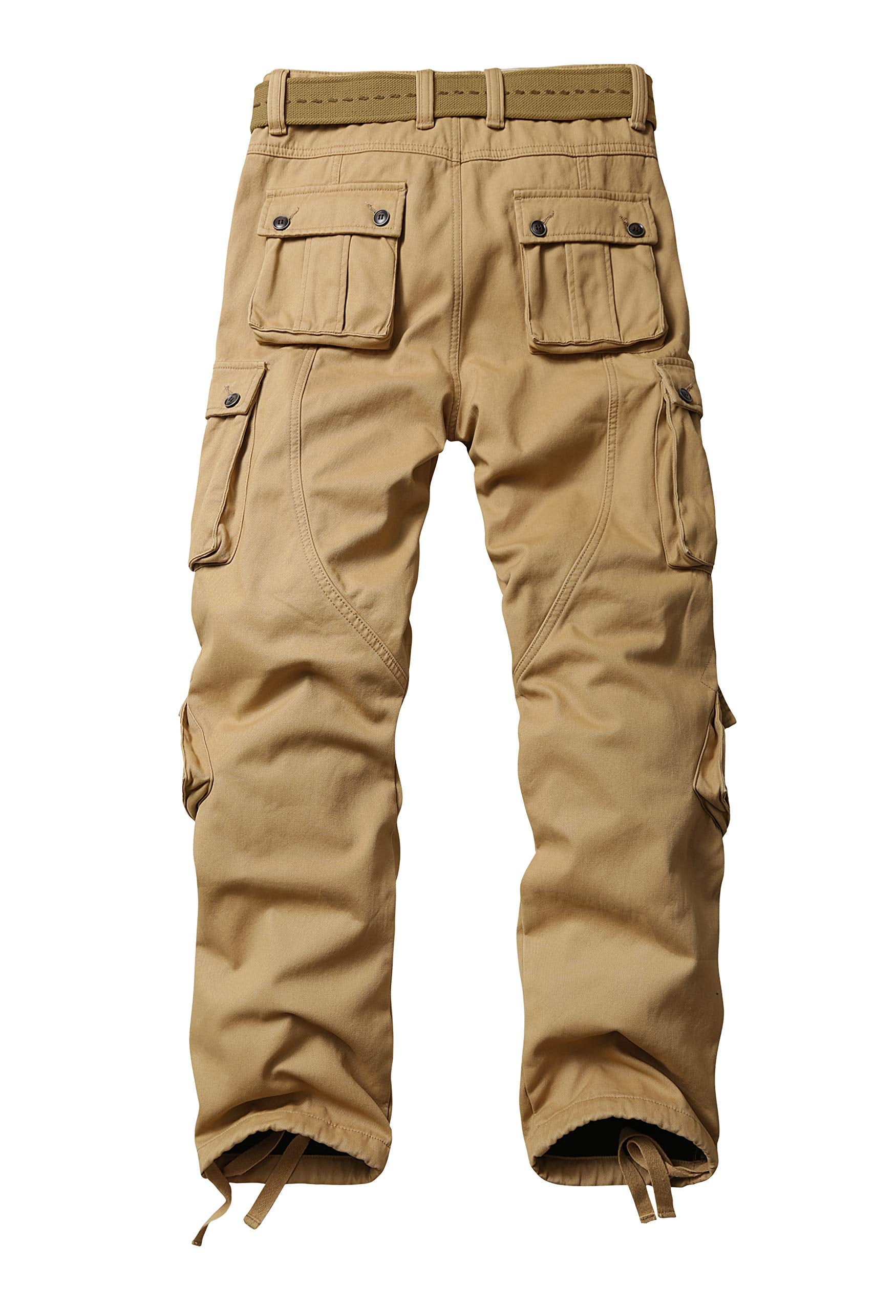 Men's Fleece Lined Hiking Pants, Winter Camo Cargo Pants Army Casual Work Ski Pants for Men with 8 Pockets No Belt