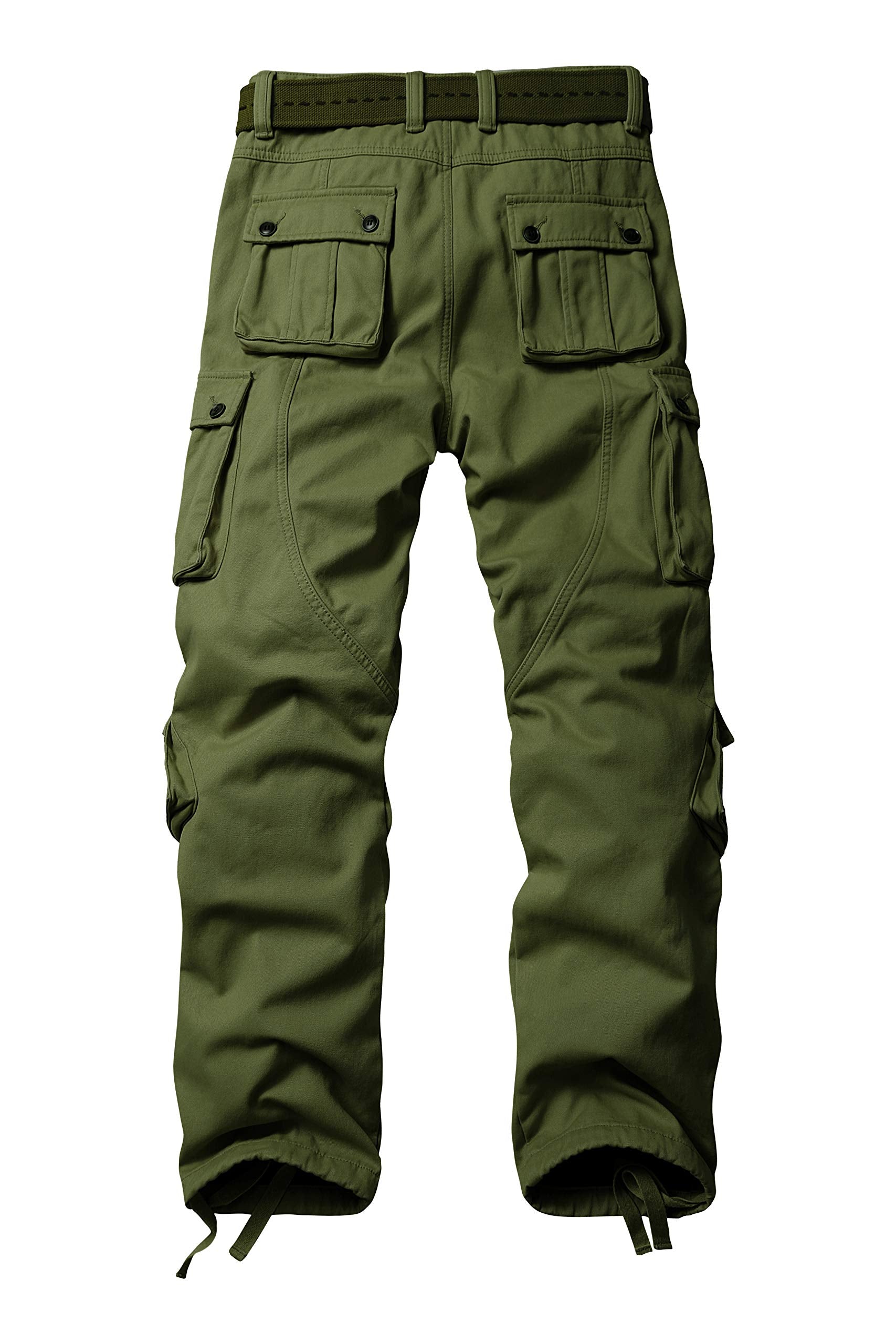 Men's Fleece Lined Hiking Pants, Winter Camo Cargo Pants Army Casual Work Ski Pants for Men with 8 Pockets No Belt