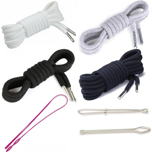 4 Pieces 53 Inches Drawstring Cords Replacement Drawstrings with Easy Threader for Sweatpants Shorts Pants Hoodies (Black, White)