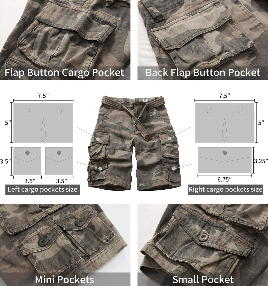 Cargo Short for Men Relaxed Fit Camo Outdoor Hiking Work Cotton Casual Shorts with 9 Pockets No Belt