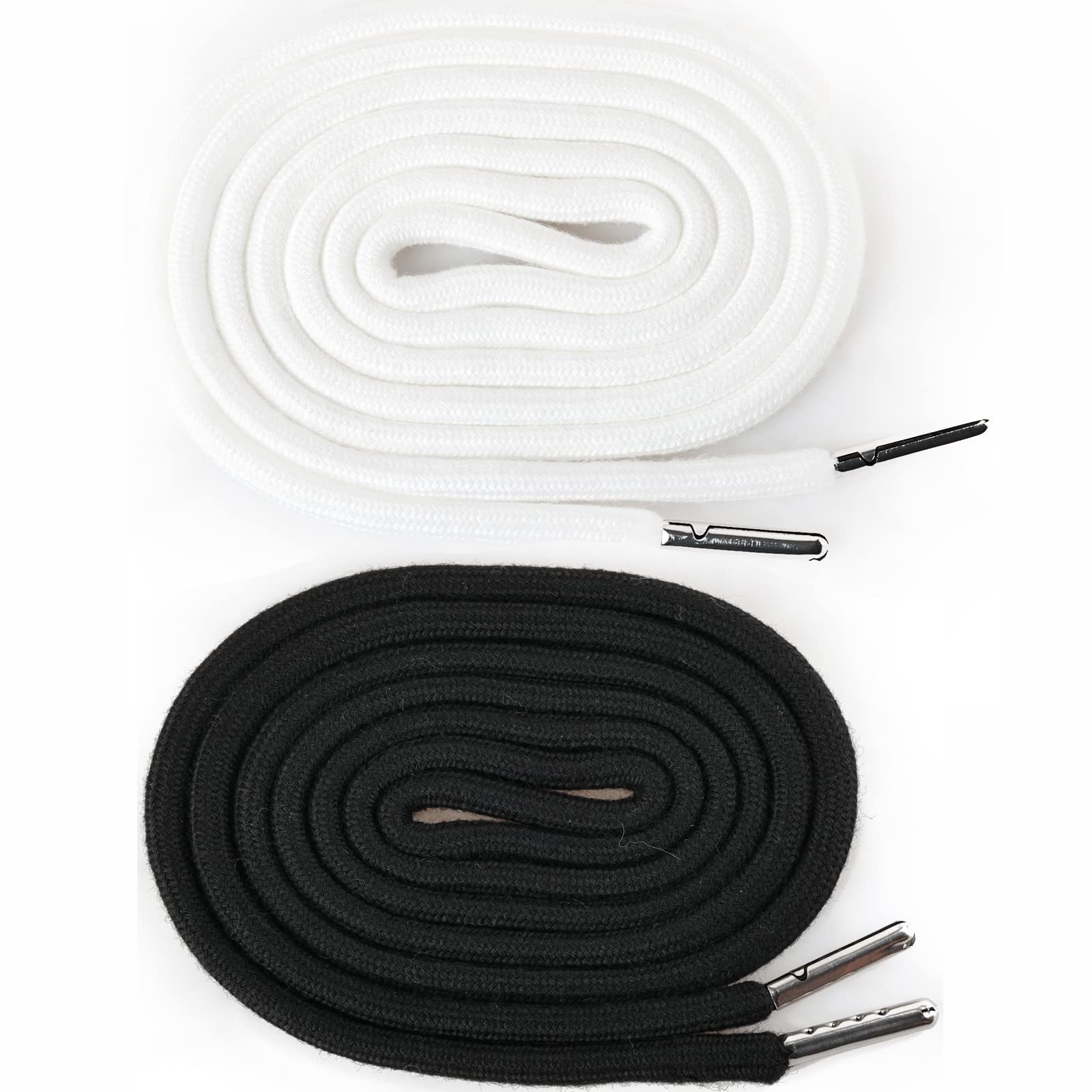 4 Pieces 53 Inches Drawstring Cords Replacement Drawstrings with Easy Threader for Sweatpants Shorts Pants Hoodies (Black, White)
