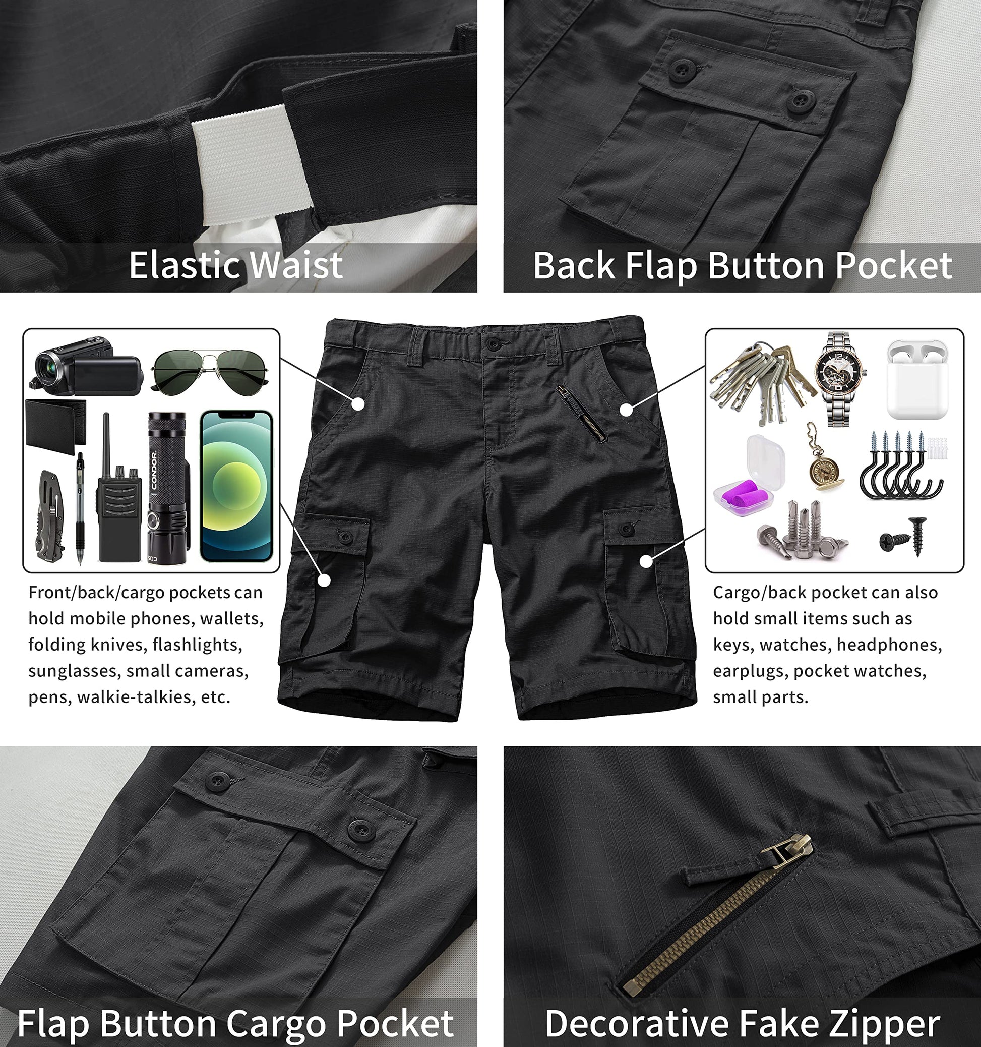 Men's Work Shorts, Cargo Werkshorts, Workwear Hiking Shorts with Utility Multi-Pocket