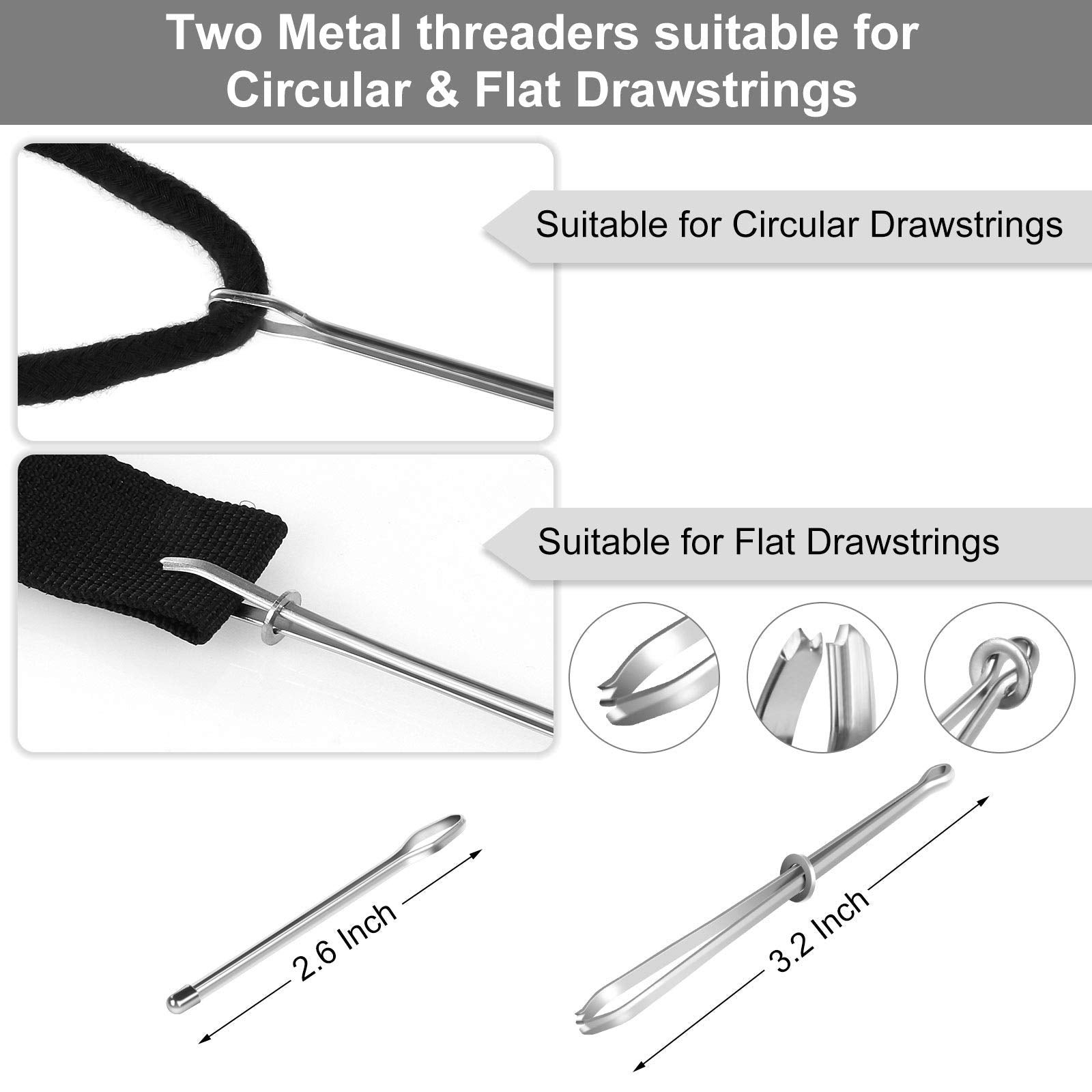 8PCS Drawstring Cord, Replacement Drawstring for Sweatpants, 57 Inch Drawstrings Replacement with Easy Threaders, Draw Strings for Shorts Pants Jackets Coats Hoodies (Black, White)