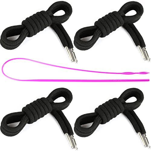 4 Pieces 53 Inches Drawstring Cords Replacement Drawstrings with Easy Threader for Sweatpants Shorts Pants Hoodies (Black, White)