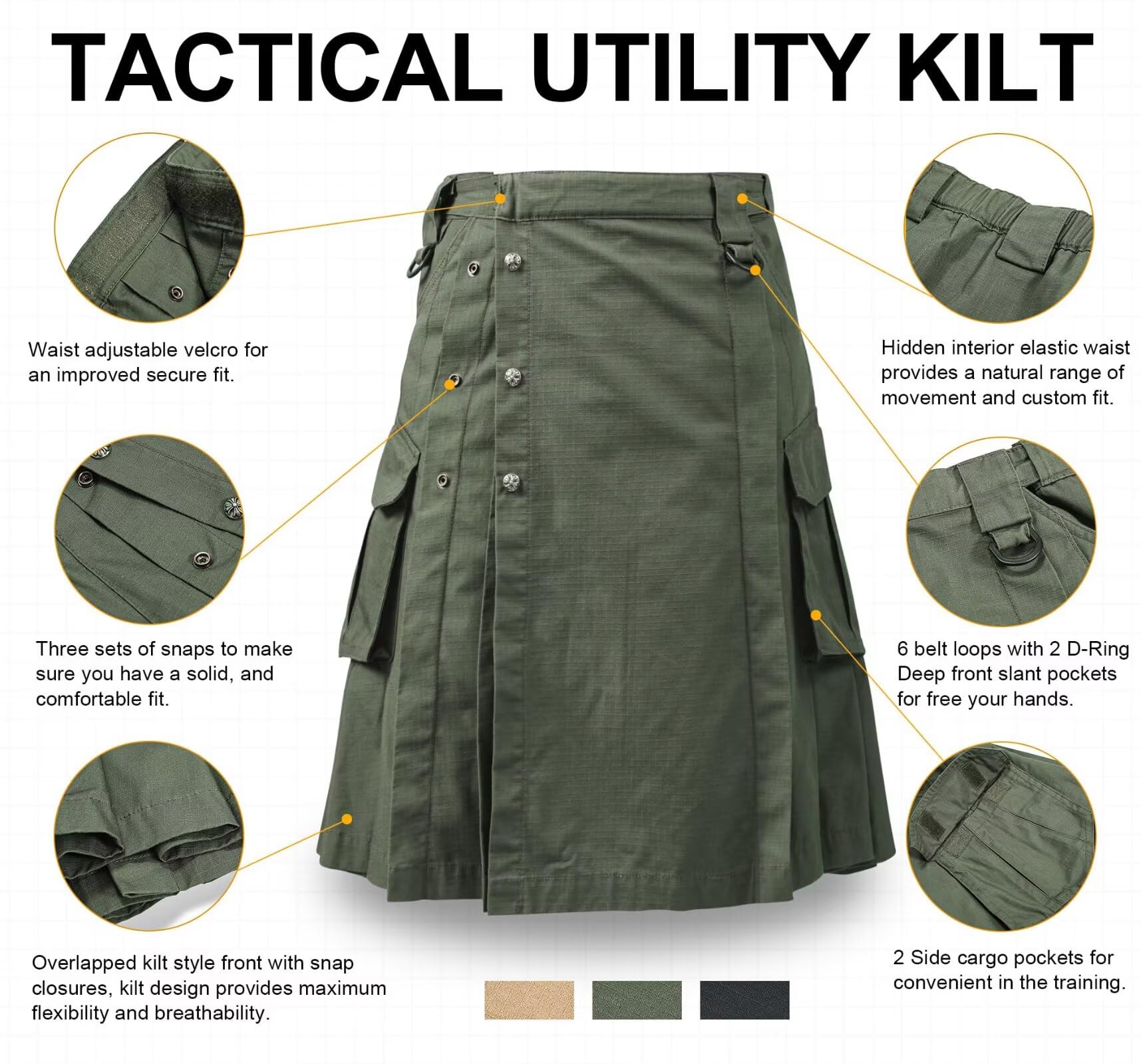 Men's Camo Scottish Outdoor Utility Kilt - 23" Length Pleated Tactical Irish Hybrid Kilt With Pockets