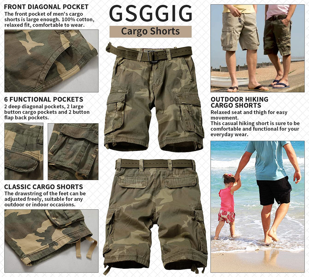 Mens Cargo Shorts Relaxed Fit Camo Casual Shorts Multi-Pocket Work Shorts with Pockets 11" Inseam