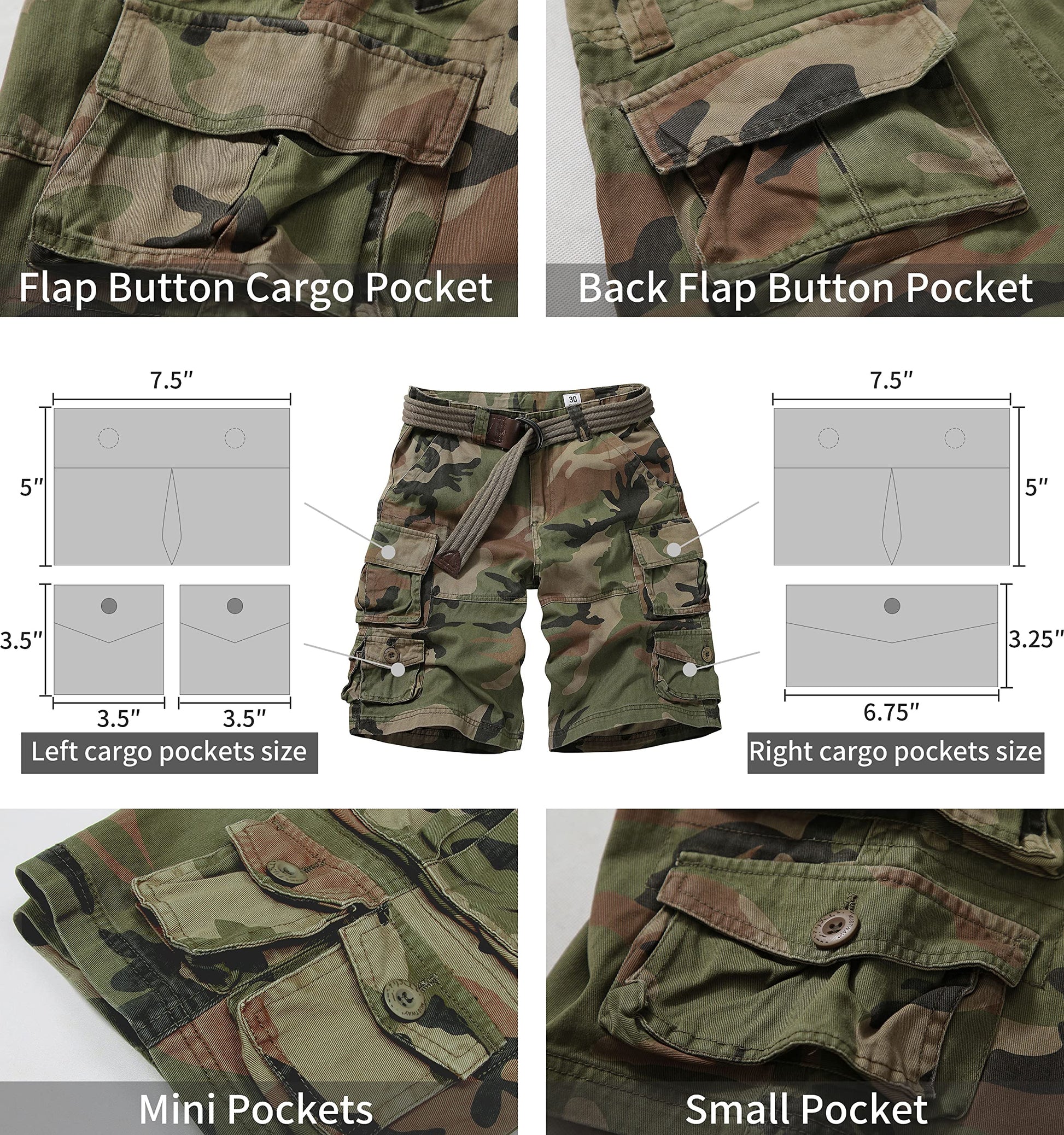 Cargo Short for Men Relaxed Fit Camo Outdoor Hiking Work Cotton Casual Shorts with 9 Pockets No Belt