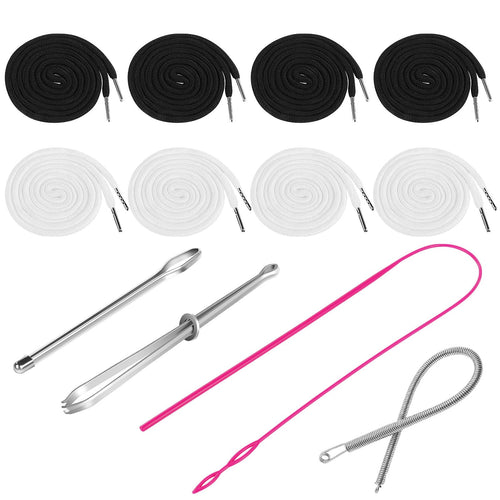 8PCS Drawstring Cord, Replacement Drawstring for Sweatpants, 57 Inch Drawstrings Replacement with Easy Threaders, Draw Strings for Shorts Pants Jackets Coats Hoodies (Black, White)