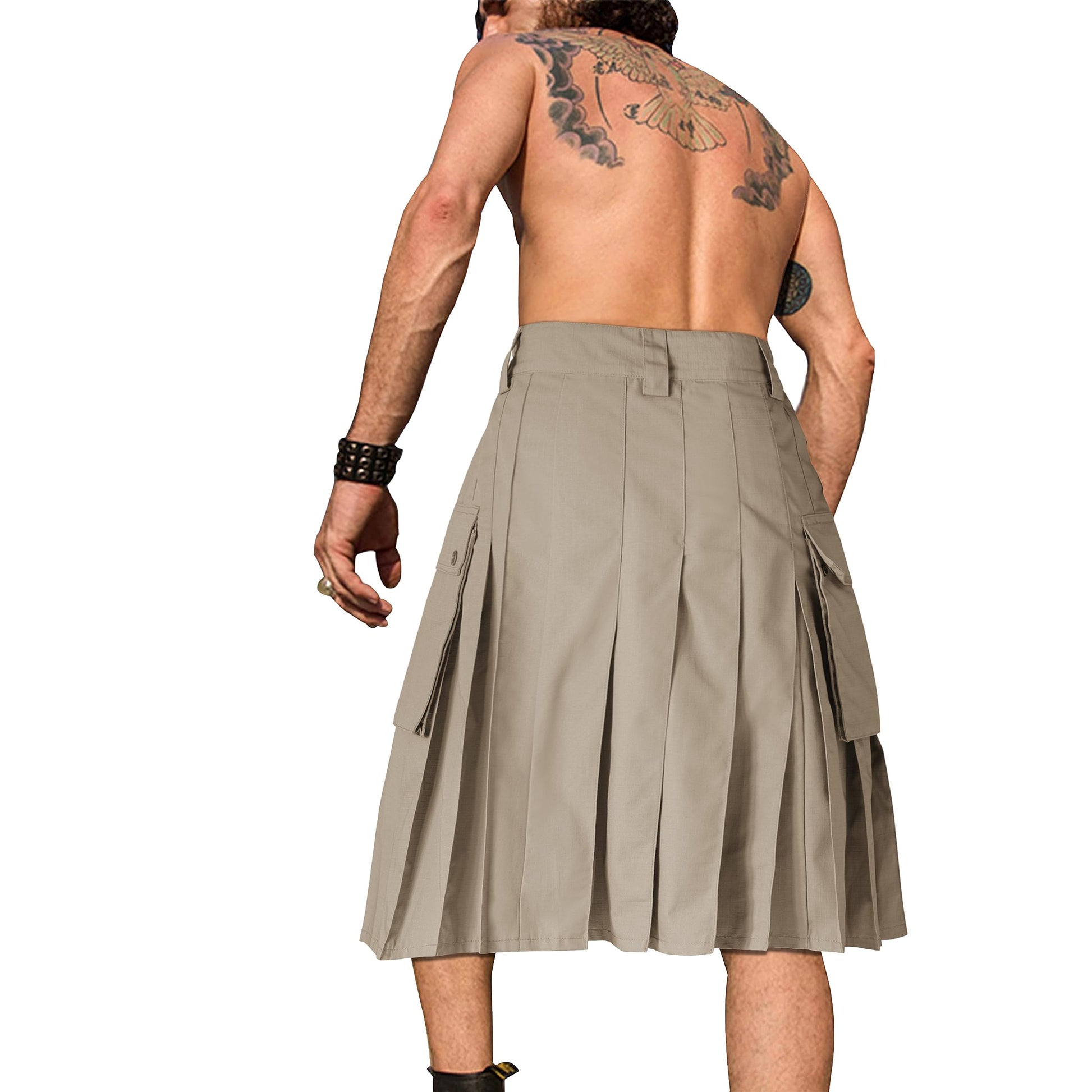 Men's Camo Scottish Outdoor Utility Kilt - 23" Length Pleated Tactical Irish Hybrid Kilt With Pockets