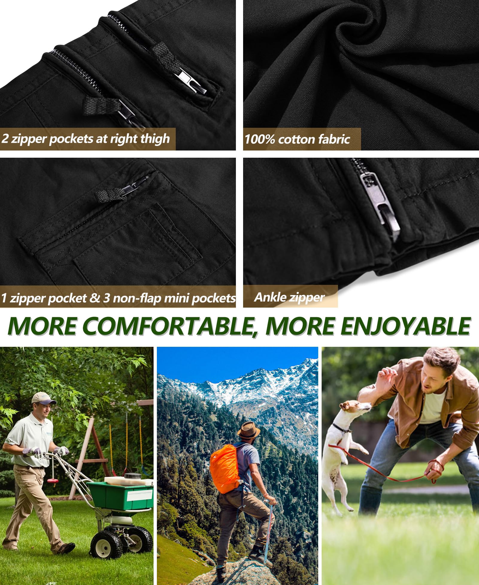 Cargo Pants for Men, Work Travel Casual Pants with Multi Zipper Pockets