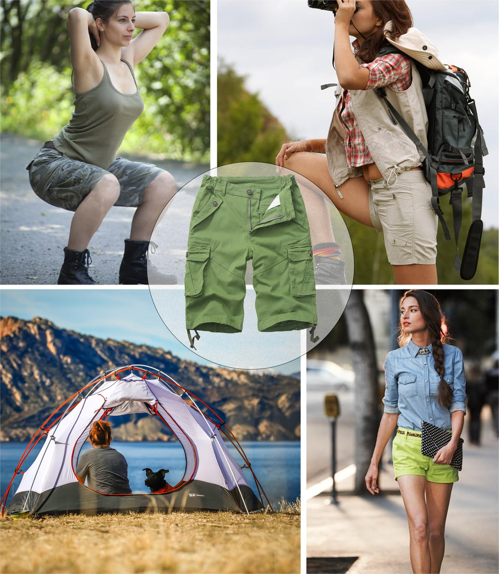 Womens Hiking Shorts, Bermuda Cargo Shorts, 10" Casual Summer Jorts Y2K Shorts with Multi Pockets