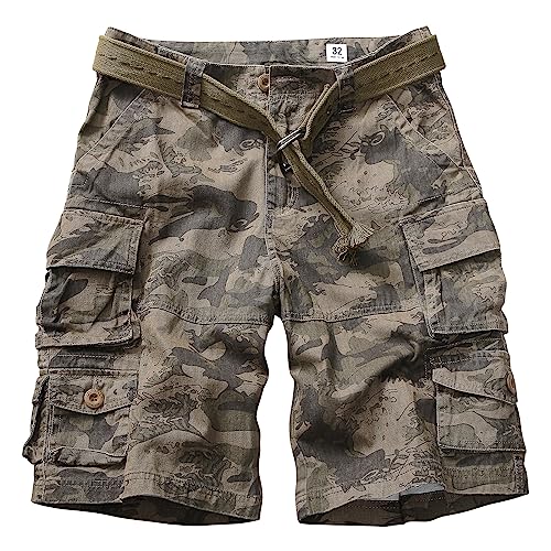 Cargo Short for Men Relaxed Fit Camo Outdoor Hiking Work Cotton Casual Shorts with 9 Pockets No Belt