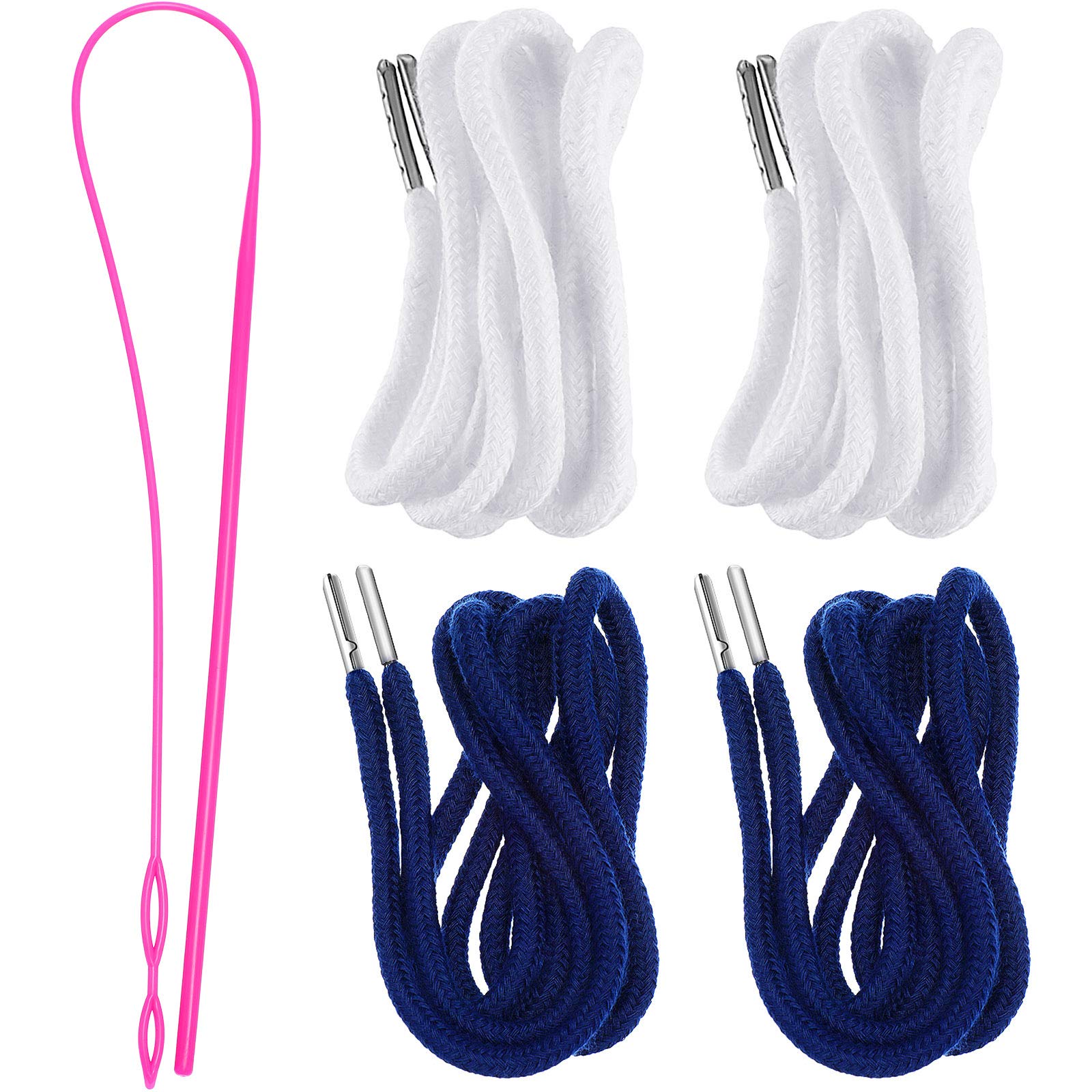 Drawstring Cords Replacement Drawstrings with Easy Threader for Sweatpants Shorts Pants Jackets Coats (Black, White)