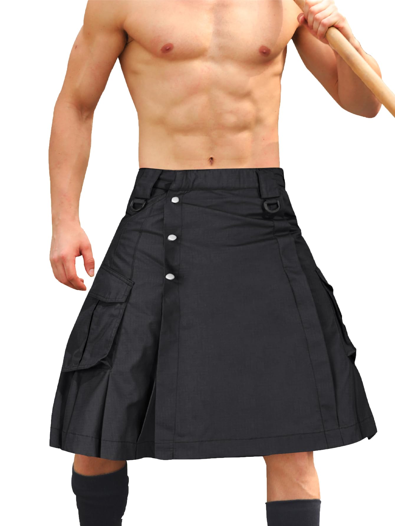 Men's Camo Scottish Outdoor Utility Kilt - 23" Length Pleated Tactical Irish Hybrid Kilt With Pockets